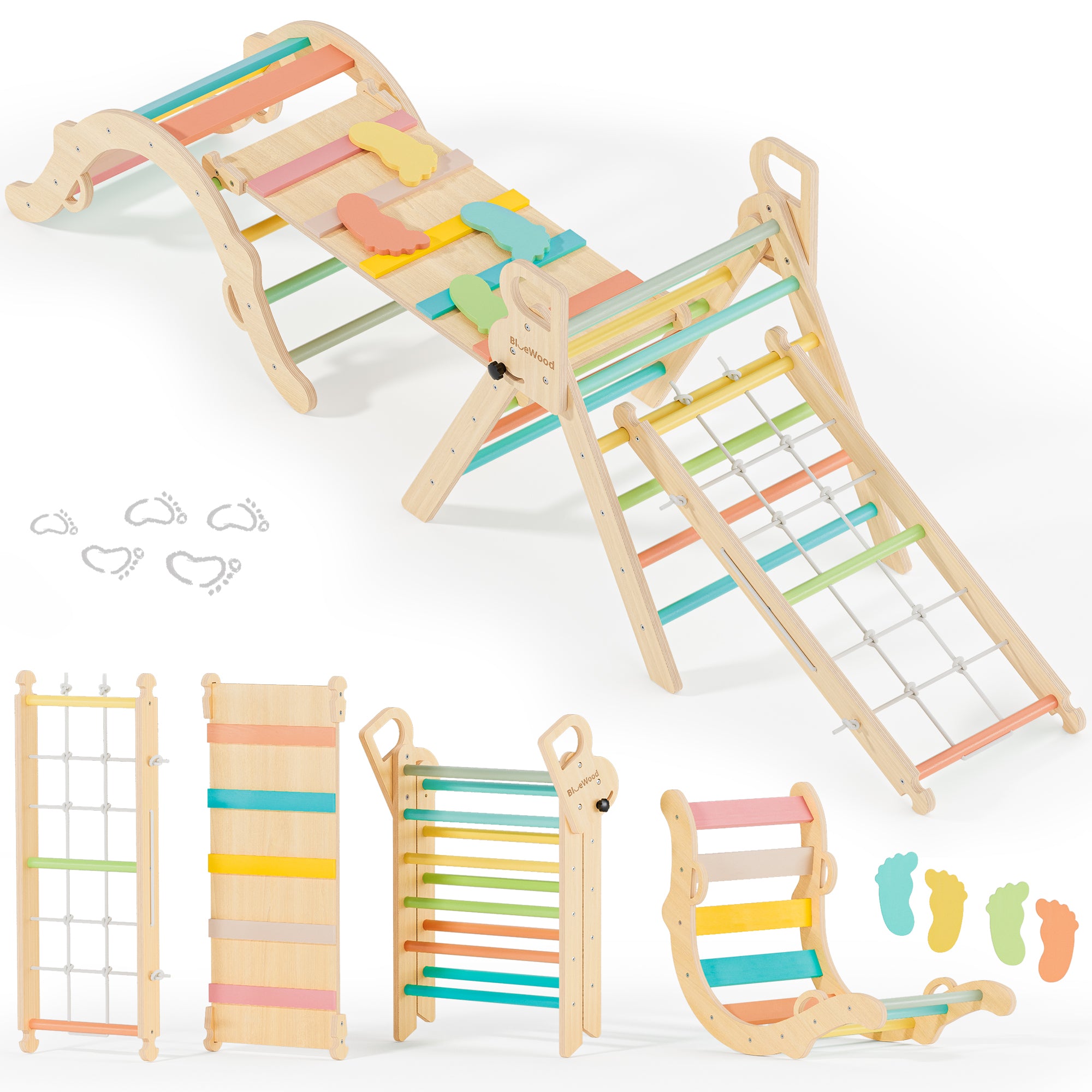 Ramble- Juego triangular Pikler BlueWood® con escalera de cuerda *Pétalos
